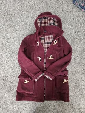 Topshop Burgundy Hooded Toggle Pea Coat